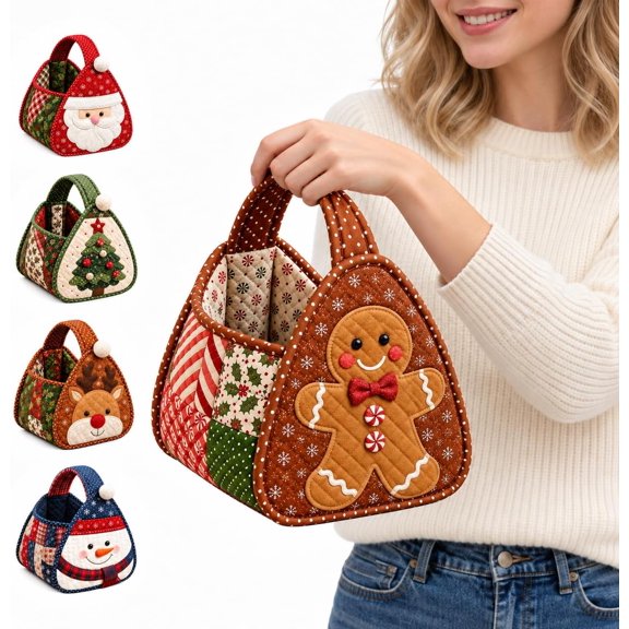 Christmas Character Quilted Carry Basket, DIY Fabric Storage Basket Kit | Quilted Patchwork DIY Storage Organizer with Handles