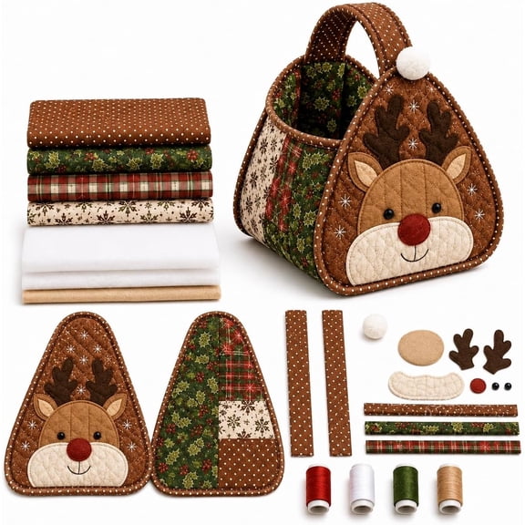 Christmas Character Quilted Carry Basket Foldable Fabric Storage Basket(#C) | DIY Fabric Storage Basket Kit With Plaid Gingham Design(#a)