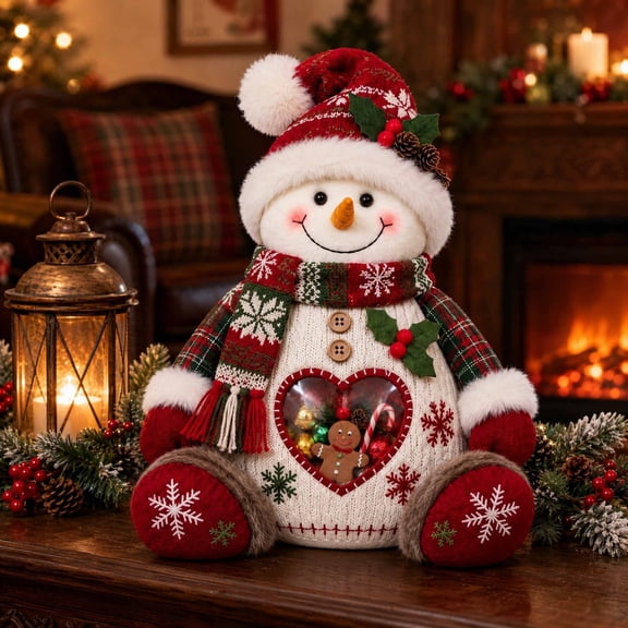 Christmas Character Refillable Treat Holder with Zipper Clear Heart Window, Versatile Holiday Treat Display, for Candy, Snacks, Small Gifts