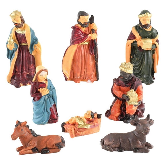 Christmas Characters Resin Set with Baby Jesus & Animals Realistic Scene Decorations