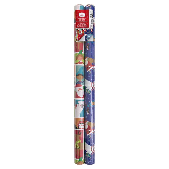 Christmas Characters Reversible Gift Wrap, 2 Rolls 90 sq ft Total