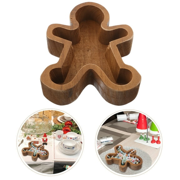 ETEREAUTY Gingerbread Man Wooden Serving Tray Brown Holiday Cheese Charcuterie Board