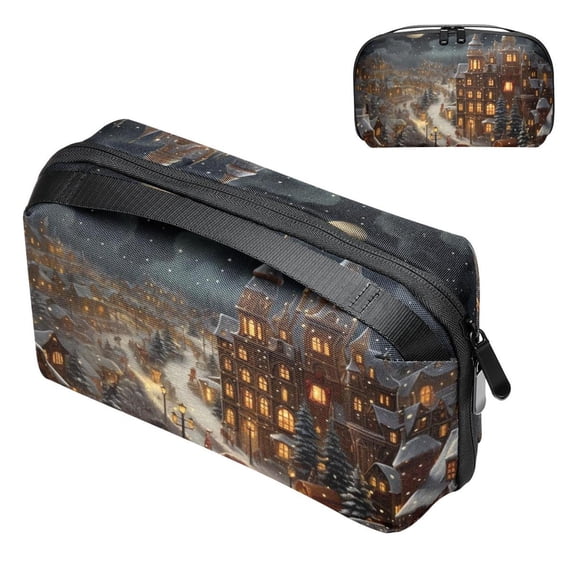 Christmas Charger Case USB Organizer Wire Cord Travel Organizer Cord Case, Oxford Cloth Waterproof Electronics Digital Storage Bag, 5.9x9.44x3.14 in.