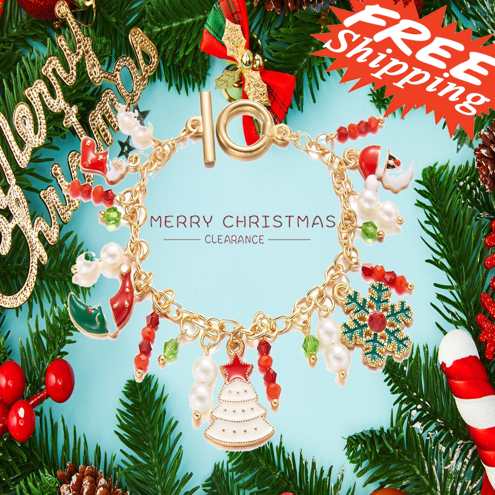 LEADMALL Christmas Charm Bracelets for Girls, Exquisite Cute Cartoon Friendship Bracelets Stainless Steel Bangle with Birthday Gift Box, Adjustable Girls Jewelry Suitable for Holiday Gifts