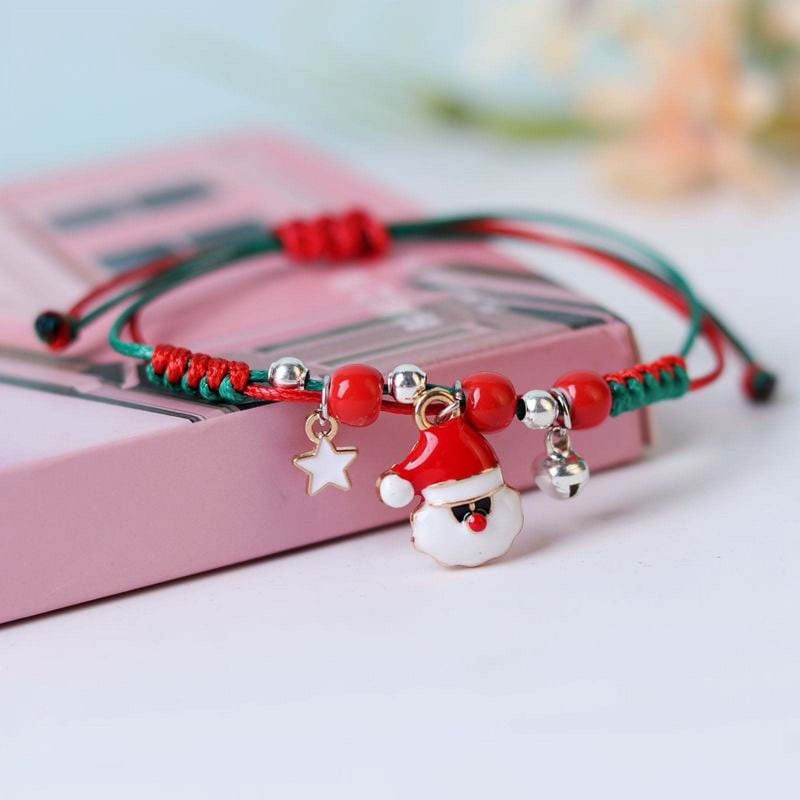 Christmas Charm Braided Bracelets For Women Girls 2 Pieces Adjustable