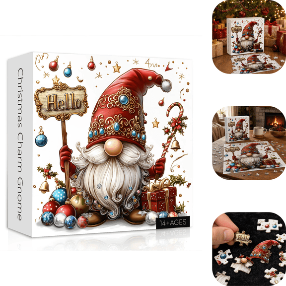 Christmas Charm Gnome Jigsaw Puzzle 1000 Pieces, Antique Style Hello Gnome Xmas Jigsaw 26.7x26.7 Inch, Indoor Quiet Hobby for Adults 14+, Free Missing Parts Support
