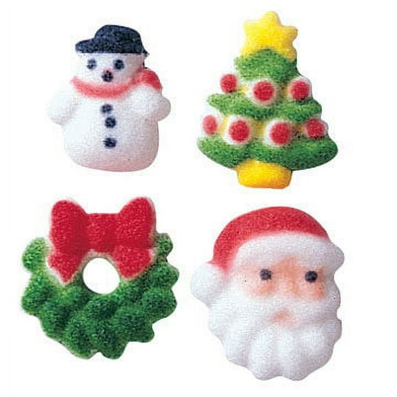 Christmas Charms Assortment Sugar Decorations Toppers Party Favors Cookie Cupcake Cake 12 Count