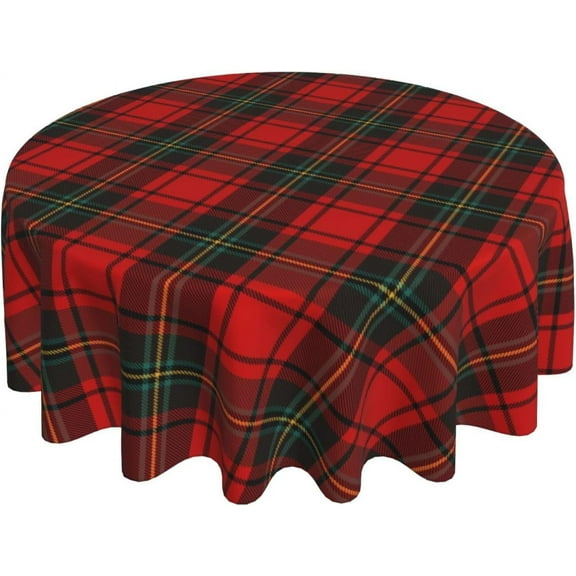 Christmas Checkered Round Tablecloth 70 Inch Red Green Buffalo Plaid Table Cloth Winter Xmas Holiday Table Covers Polyester Indoor Outdoor Tablecloths for Kitchen Dining Party