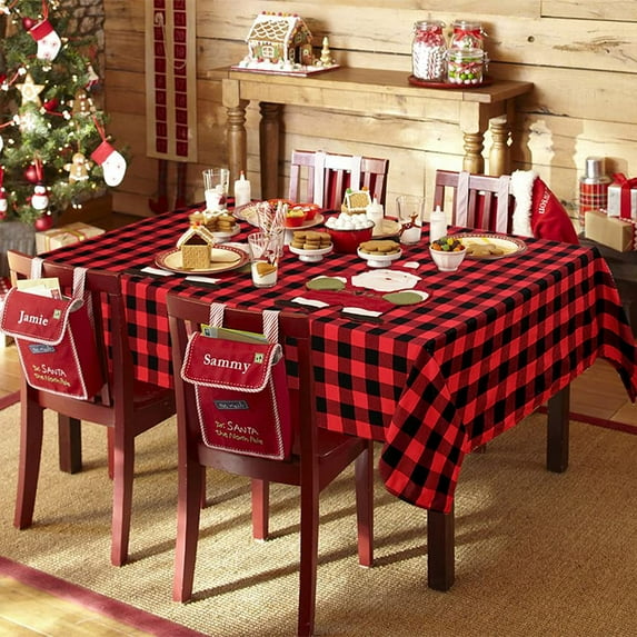 Christmas Checkered Square Tablecloth Stain Resistant Waterproof and Wrinkle Resistant Washable Soft Table Cloth Gingham Decorations for Dining Room and Outdoor , 43.3" x 43.3" Black and Red