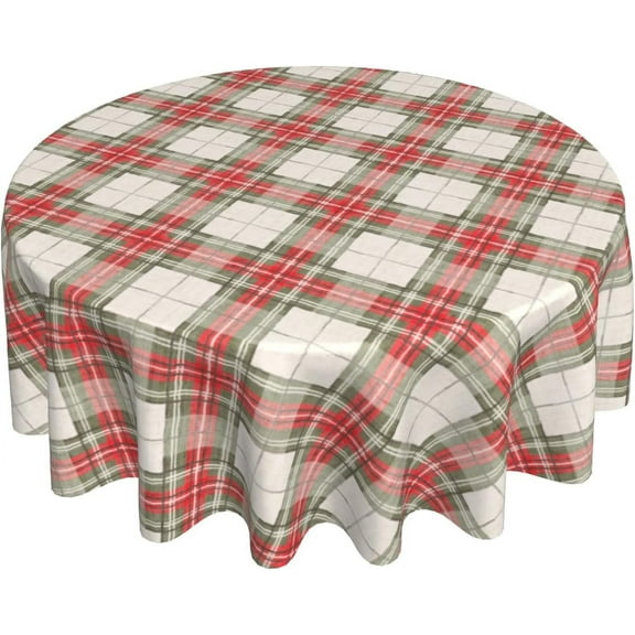 Christmas Checkered Tablecloth Round, 60 Inch Winter Xmas Red Green Tartan Buffalo Plaids Table Cloth Cover, Non-Slip Waterproof for Kitchen Dining Party Holiday Farmhouse Decor