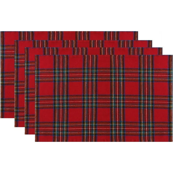 Christmas Checkered Tartan Placemats Set of 4-12 x 18 Inch - Red Buffalo Plaid Xmas Place Mats, Heat Resistant Washable Table Mats for Dining/Parties/Holiday Decor