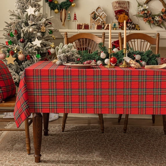 Christmas Checkered Tartan Rectangle Tablecloth - Red Buffalo Plaid Xmas Table Cloths, Stain Resistant Washable Table Cover for Dining/Parties/Holiday Decor, 60 x 102 Inch