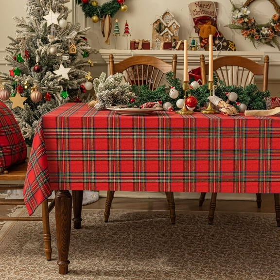 Christmas Checkered Tartan Square Tablecloth - Red Buffalo Plaid Xmas Table Cloths, Stain Resistant Washable Table Cover for Dining/Parties/Holiday Decor, 54 x 54 Inch