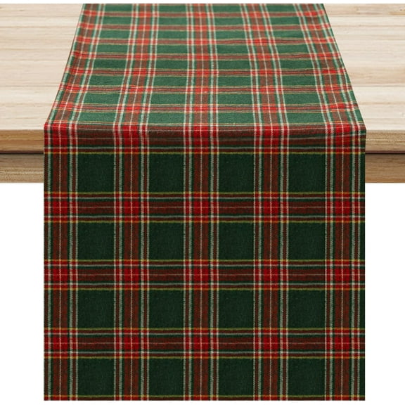 Christmas Checkered Tartan Table Runner - Green Buffalo Plaid Xmas Stain Resistant Washable Table Decoration for Dining/Parties/Holiday Decor, 13 x 90 Inch