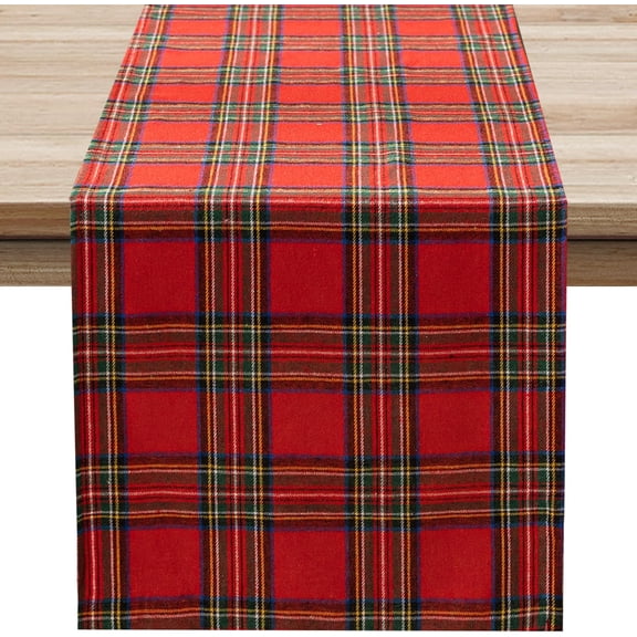 Christmas Checkered Tartan Table Runner, Red, 13 x 90 Inch