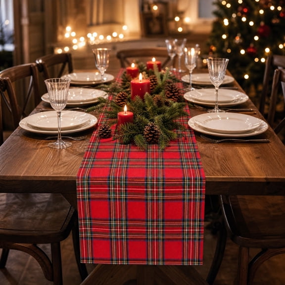 Christmas Checkered Tartan Table Runner, Red Buffalo Plaid Xmas Stain Resistant Washable Winter Table Decoration for Dining Parties Holiday Indoor Outdoor Decor