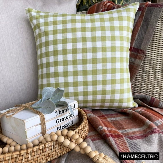 Christmas Checkered Throw Pillow cover, 16"x16" Green Cotton Pillowcase, Country & Farmhouse Checkered Holiday Decorative Pillow Cover For Sofa Couch, Hotels, living Room, Bed Room - Checkmate Verde