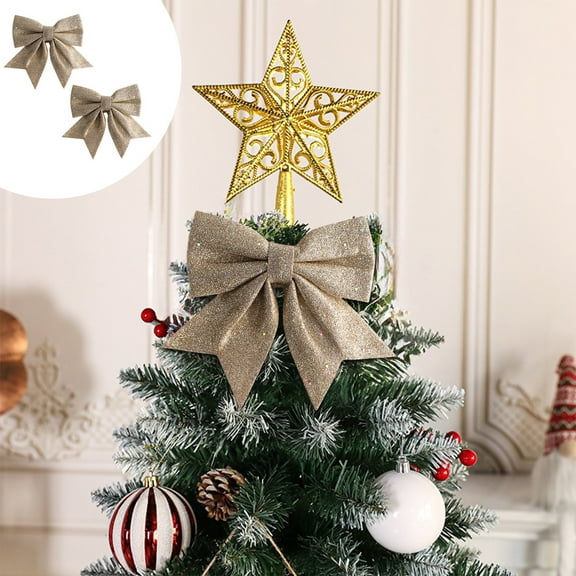 Christmas Cheer Bows - Glitter Hair Bands for Ponytails | Gold Foam Cheerleader Accessories | Strong Hold Hair Ties 2-Pack | Tree Decor Gift