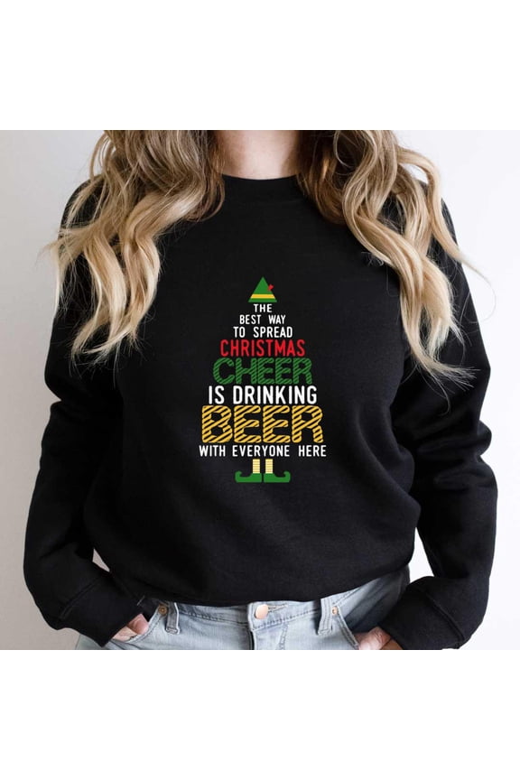 Christmas Cheer Funny Fairy Naughty St. Nick Fairy Beer Sweater Holiday Graphic SW5410 Unisex Sweatshirt, Up to Size 5XL