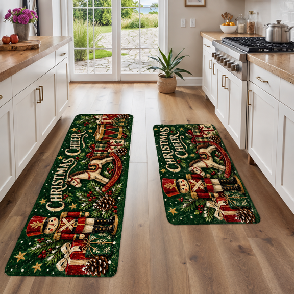 Christmas Cheer Nutcracker Kitchen Mat Set 2 Pieces 16x24 Inch And 18x48 Inch Holiday Floor Rugs