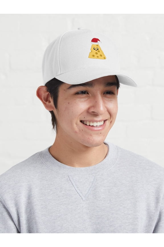 Christmas Cheese Baseball Cap, Festive Dairy Food Character Graphic Design, Seasonal Gift Hat