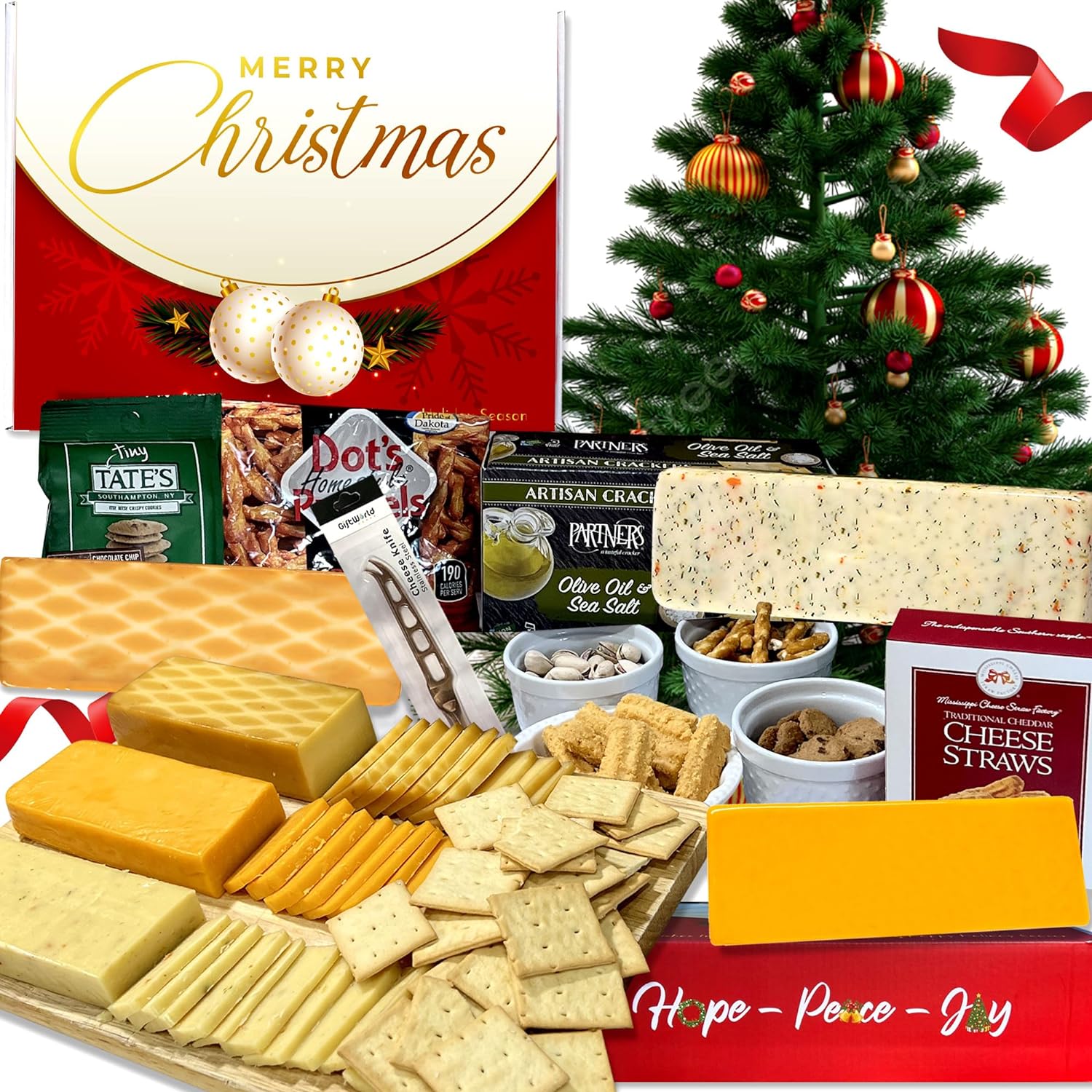 Christmas Cheese and Crackers Gift Baskets For Men and Women, Christmas