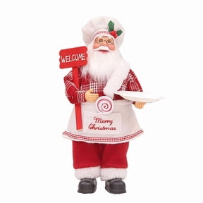 Christmas Chef Santa Figurine Red White Plaid Clothes Dolls Ornament for Festival Party Dining Table Decor