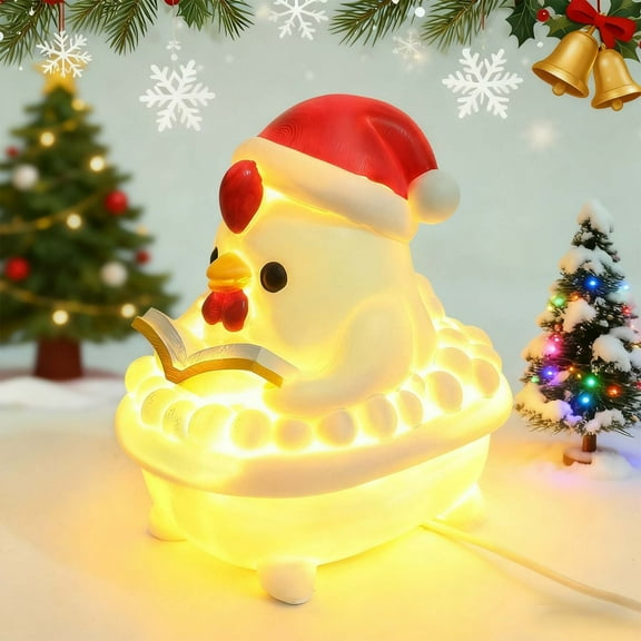 Christmas Chick Puppy Night Light Resin 16x13.5cm Cute Bubble Bath Shape Decorative LED Lamp Soft Glow Bedroom Desktop Holiday Indoor Gift for Kids Family Living Room Seasonal Decor