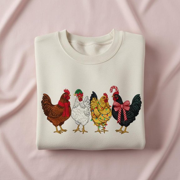Christmas Chicken Embroidered Sweatshirt, Funny Chicken Xmas Sweater, Farm Animal Pullover, Hen Christmas Gift for Farmer, Backyard Chick