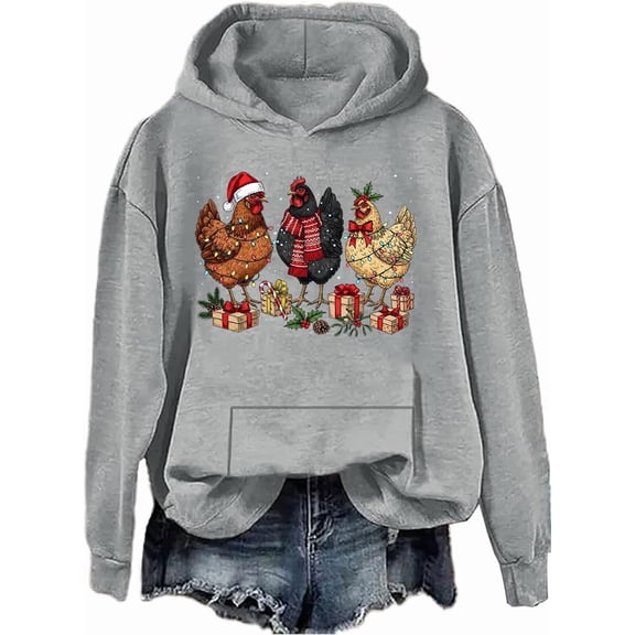 Christmas Chicken Hoodie Chicken Christmas Graphic Sweatshirts Farm Lover Gift Holiday Long Sleeve Tops