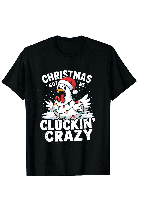 Christmas Chicken Lights Santa Hat Black Short Sleeve T-Shirt for Men and Women