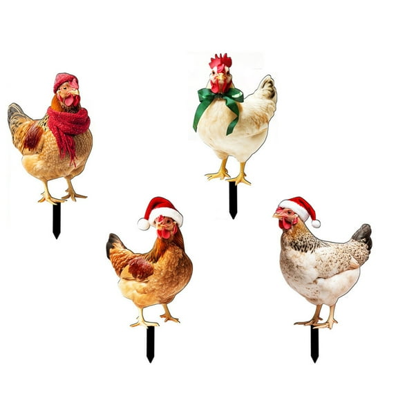Christmas Chicken Outdoor Decorations, Christmas Yard Sign with Stakes, Cat Animal Garden Stakes Yard Art for Ground Yard Lawn Porch Sidewalk Xmas Winter Holiday Decorations