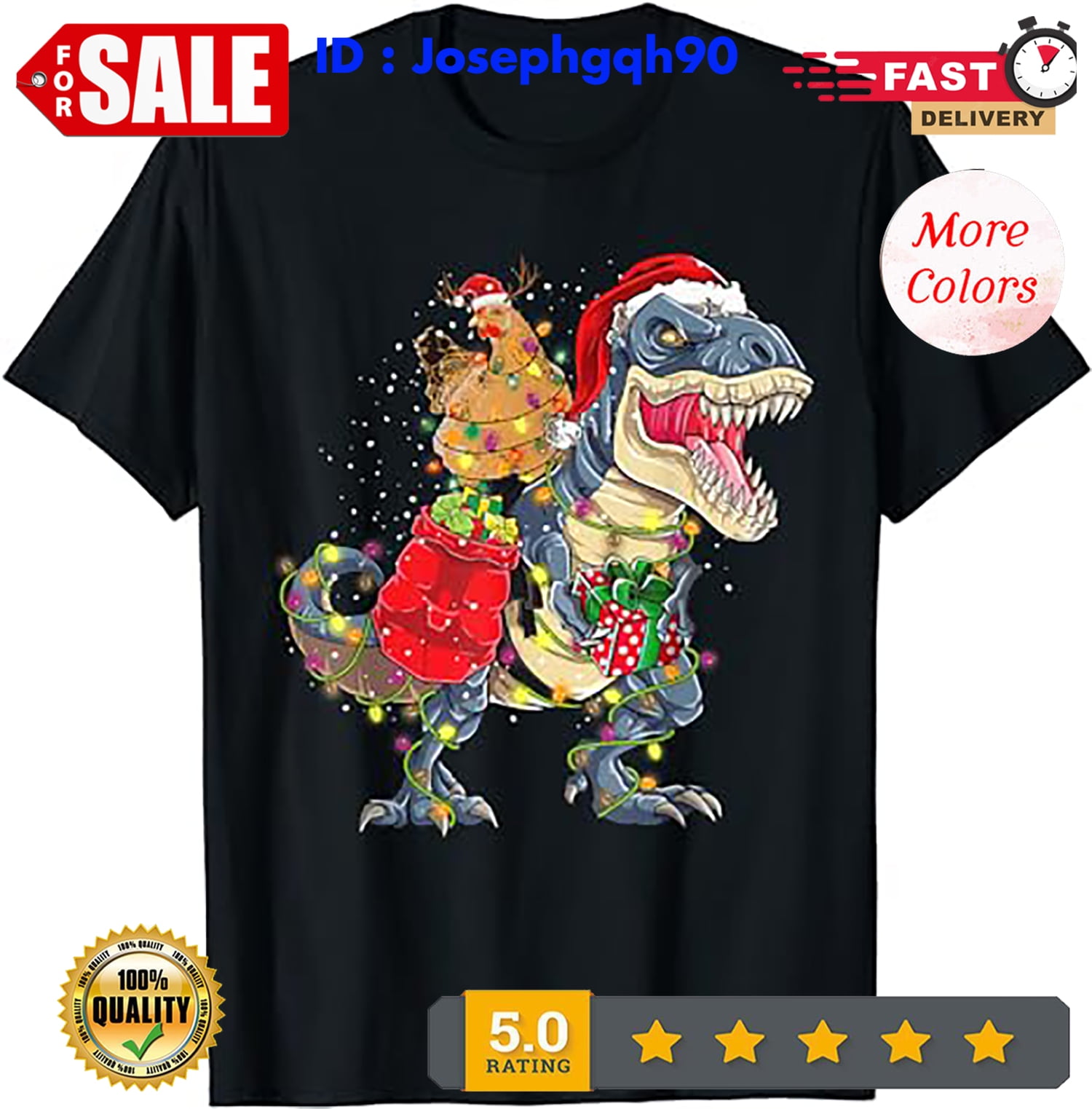 Christmas Chicken Riding Dinosaur T rex Tree Light Xmas T-Shirt ...