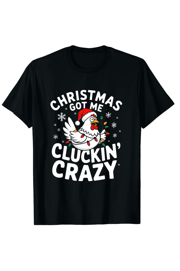 Christmas Chicken Santa Lights Black Short Sleeve T-Shirt for Men and Women