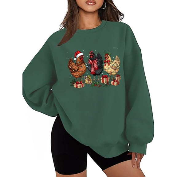 Christmas Chicken Sweatshirt Chicken Christmas Graphic Shirts Farm Lover Gift Holiday Long Sleeve Tops