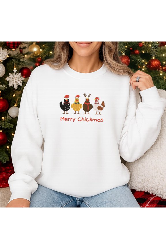 Christmas Chickens Embroidered Shirt, Funny Christmas Chicken Shirt, Xmas Gift, Christmas Farm Sweatshirt, Merry Chickmas Shirt ESE519