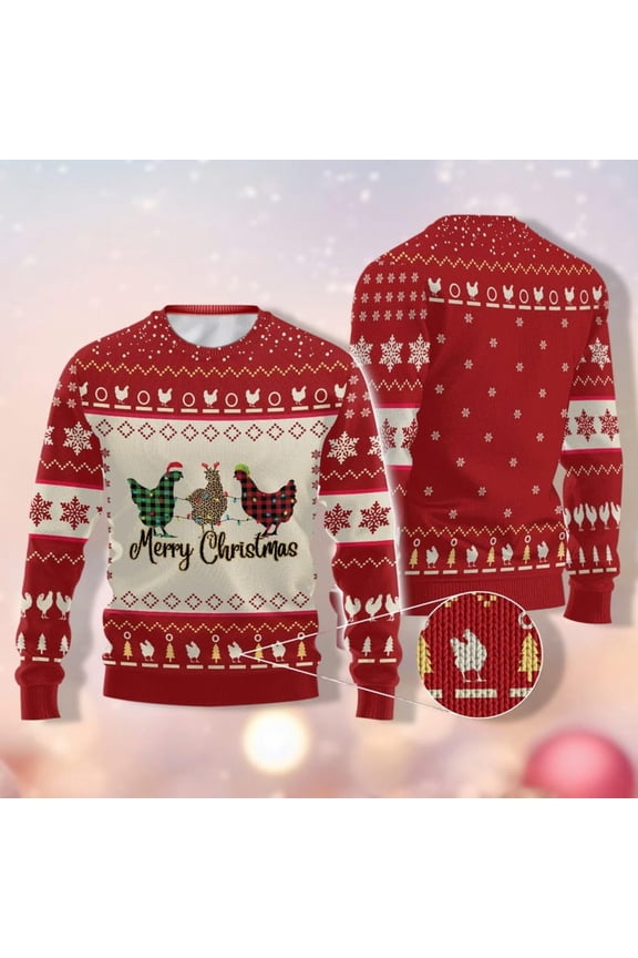 Christmas Chickens Sweater, Christmas Farm Animals Sweater, Womens Christmas Chicken Sweater, Family Christmas, Holiday 3D Sweater