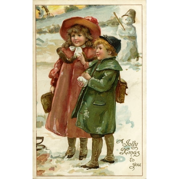 Christmas - Children In The Snow Poster Print By Mary Evans Picture Librarypeter & Dawn Cope Collection