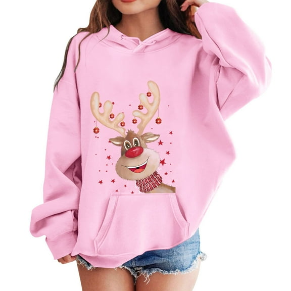 Huowey Christmas Children Kids Long Sleeve Hoodie Sweatshirts Letter Printed Lightweight Sweatshirts Blouse Top