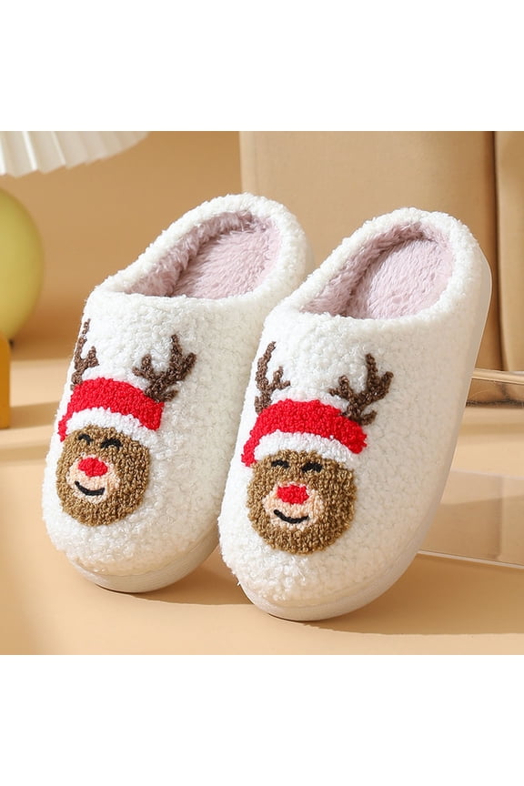 Christmas Children'S Embroidered Slippers For Boys And Girls Cozy And Reindeer Design Warm Toweling Footwear For Winter Ages 4 11 4-5 Years