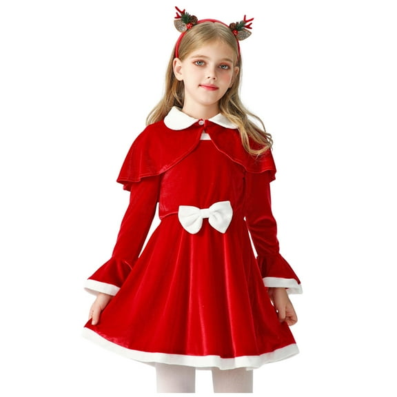 Christmas Children's Girl Red Skirt Shawl Cape Dress