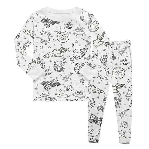 Christmas Children's Sketch Coloring Diy Hand Drawn Hoodie Set Unisex Kids Sweatshirt and Pants Outfit Casual Loose Comfort