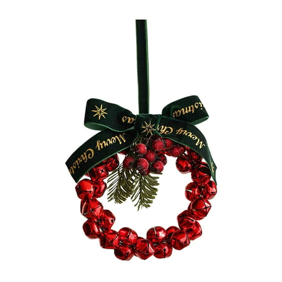 Christmas Chime Wreath With Connected Ribbon And Chimes Christmas Rattan Wreaths For Front Door Wall Door Holiday Seasonal Indoor Home Decoration String Beads for Doorway Easter Bowl Fillers Pig on A