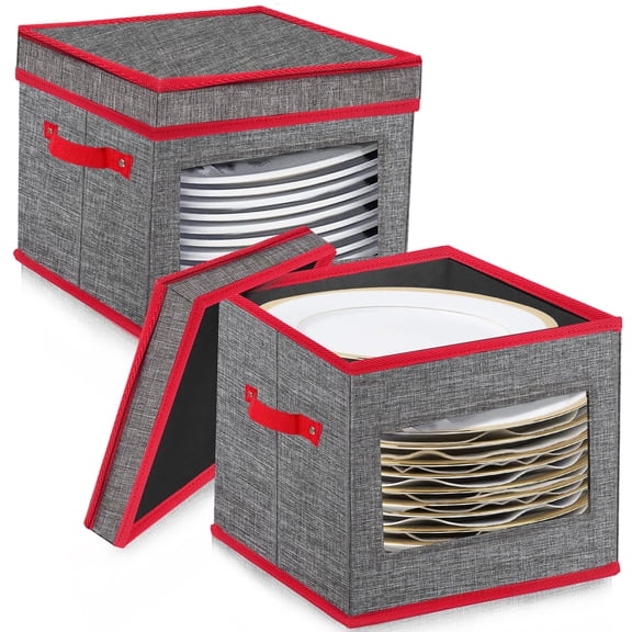 Christmas China Storage Containers-Dish Plate Storage Containers Hard Shell and Stackable,Dinnerware Storage with 24 Felt Dividers, Hold 24 Plates,2 PACK (12" W x 8" H)