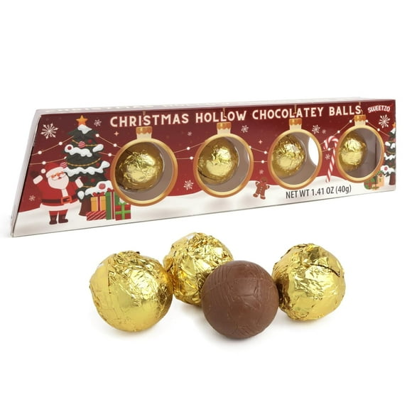 Christmas Chocolatey Balls, Stocking Stuffer Candy, Individually Wrapped, 4 Pieces Inside, 1.41 Ounces