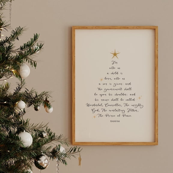 Christmas Christian Art, Isaiah 9:6 Quote, Holiday Hosting Decor, Bible Verse Wall Art, Christmas Tree Print