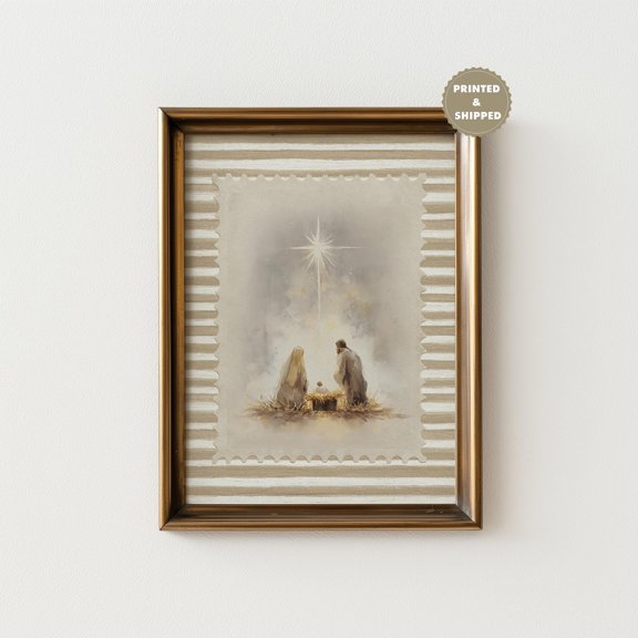 Christmas Christian Nativity Scene Star Of Bethlehem Neutral Baby Jesus Printed And Shipped Poster , Poster Print Only