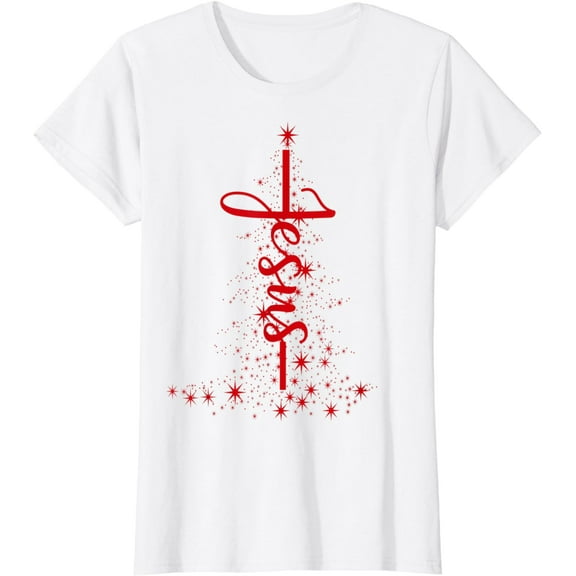 Christmas Christian Star Jesus Red Christmas Tree Faith Gift T-Shirt