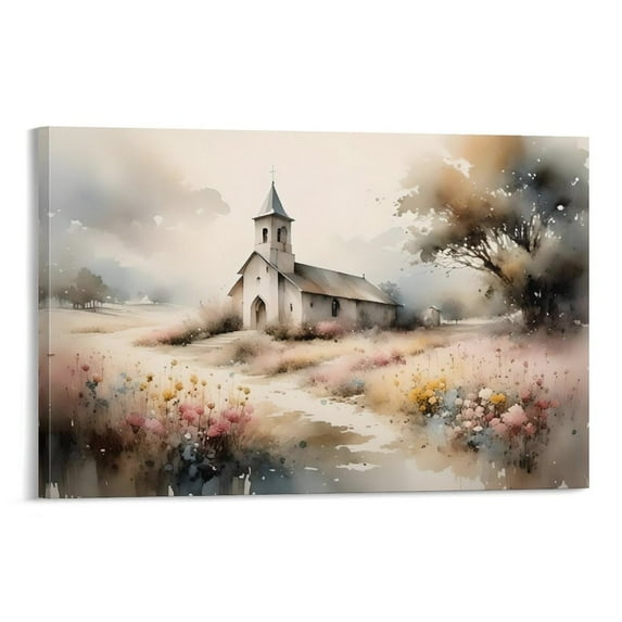 Christmas Christian Wall Art Country Church Watercolor Art Poster Bible Painting Art Poster Decorative Painting Canvas Wall Art Living Room Posters Bedroom Painting 12x18inch(30x45cm)