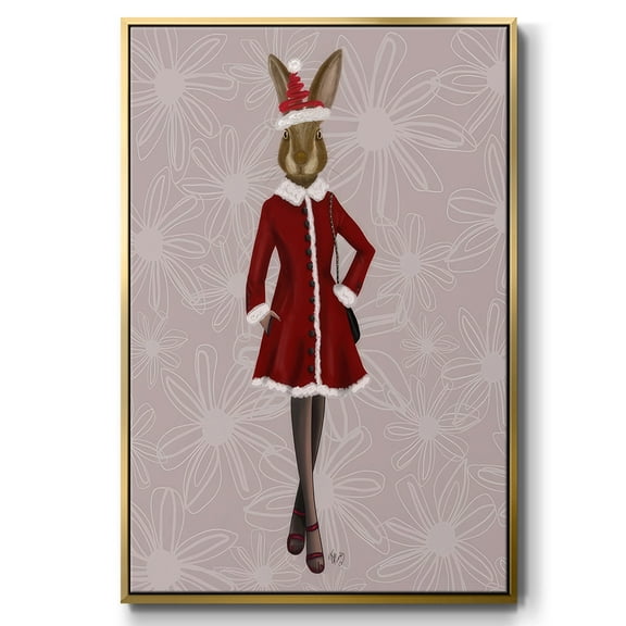 Christmas Christmas Fashion Bunny - Framed Gallery Wrapped Holiday Canvas - 17 x 25 - Gold Frame